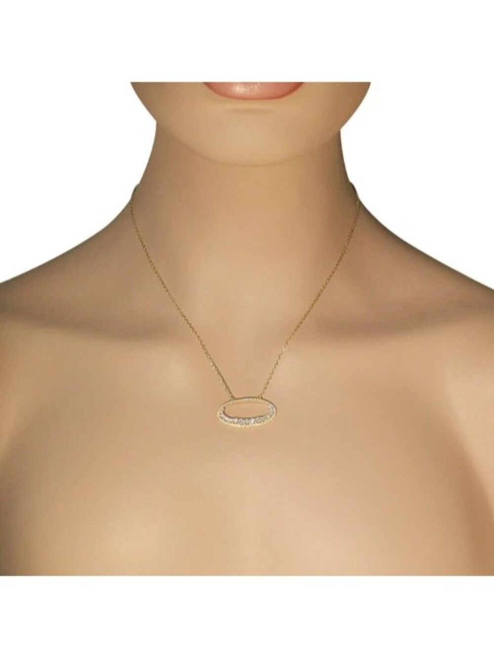 925 Sterling Silver Yellow Gold-Tone White Clear CZ Oval Pendant Necklace - Picture 3 of 4